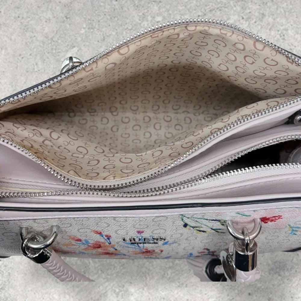 GUESS Floral Monogram Satchel‎ Bag Pink Multi PR681906 Braided Handle Tassel